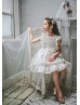 Ivory Chiffon Pleated Boho Flower Girl Dress